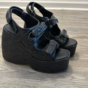 Black glitter platform sandals